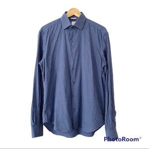 Culturata Tailored Fit Plaid Button Down Shirt Neck 15 3/4 Micro Gingham